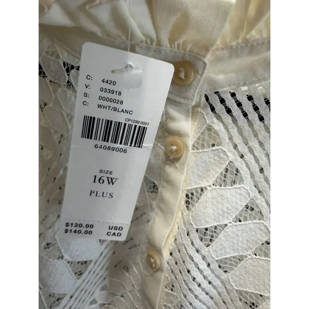 Anthropologie Lace Button Down Blouse Women's 16W Romantic Festival Cream